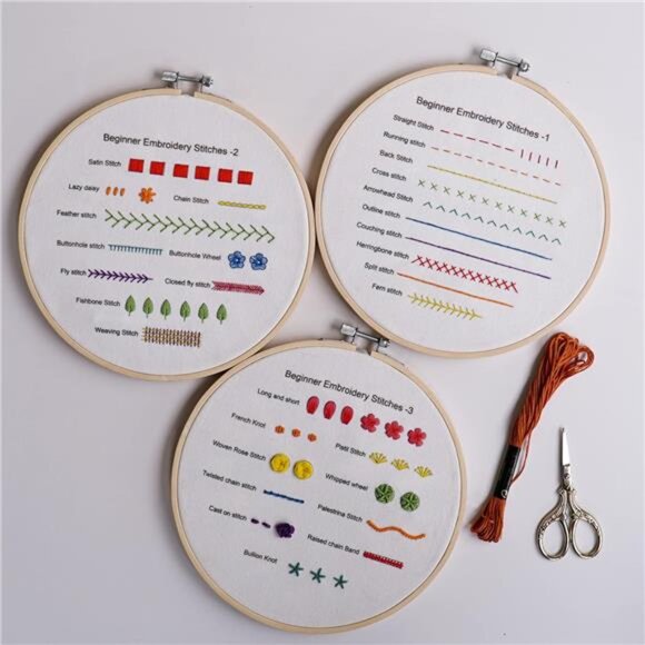 Beginners Embroidery Practice kit 3 Sets to Learn 30 Different Stitches - Picture 6 of 7